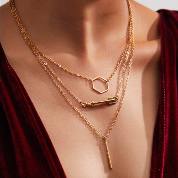 Hexagon Layered Necklace - Picture 2 of 3